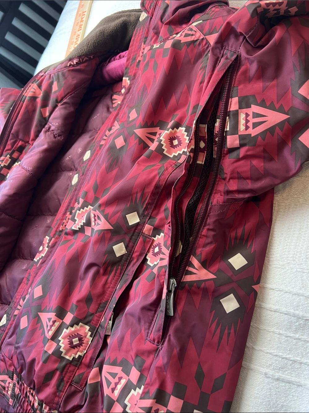 Ariat Women's Wine Red Aztec Quilted Puffer Jacket - Picture 12 of 16